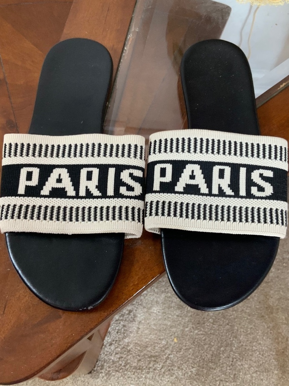 Paris Black Slip On Summer Flat Open Toe Sandals Size 37 - Picture 2 of 7